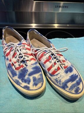 American Eagle”Boat Shoes” Low Canvas Lace Up sneakers Patriotic Themed Sz 11